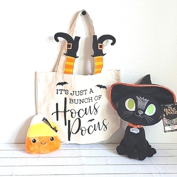 Halloween Hocus Pocus Canvas Bag Trick Treat, Disney Binx Cat, Candy Corn Toy - Picture 1 of 12
